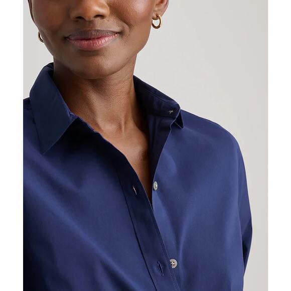 UNTUCKit Bella Navy Wrinkle Free Stretch Cotton Button Down Shirt Size 14 - Picture 4 of 4